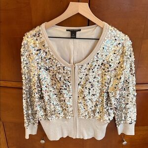White House Black Market Gold Embellished Cardigan